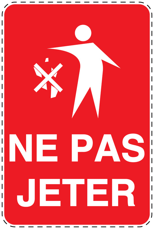 Autocollant de poubelle "NE PAS JETER" bleu Vertical F-LITTER-V-10500-14