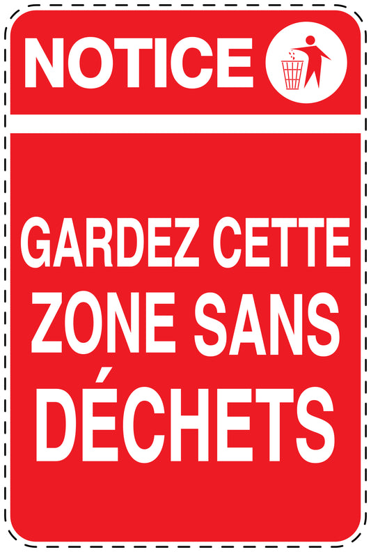 Autocollant de poubelle "NOTICE  GARDEZ CETTE ZONE SANS DÉCHETS" bleu Vertical F-LITTER-V-10600-14