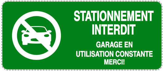Autocollant "STATIONNEMENT INTERDIT GARAGE EN UTILISATION CONSTANTE MERCI!" F-NPRK-1130-54