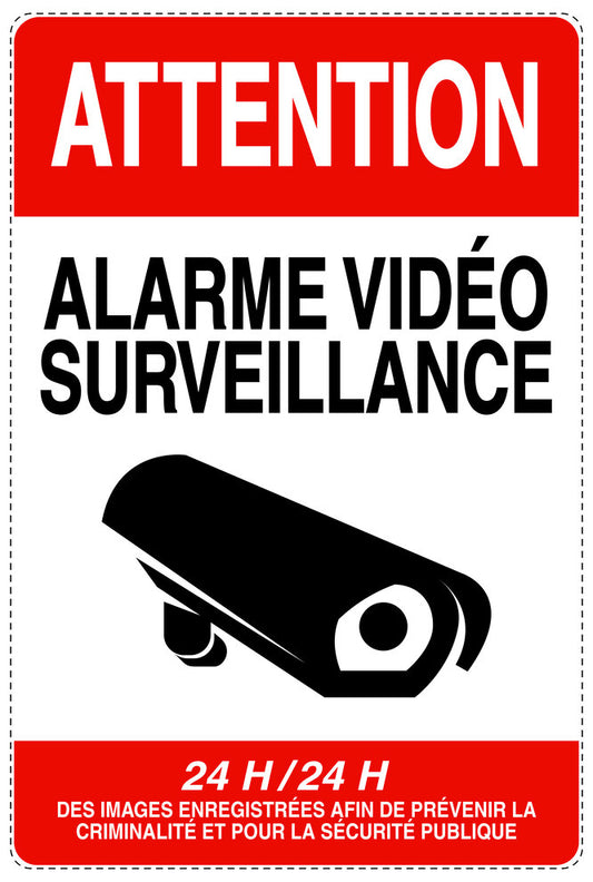 Accès interdit - vidéosurveillance " ATTENTION ALARME VIDÉO SURVEILLANCE 24 H/24 H DES IMAGES ENREGISTRÉES AFIN DE PRÉVENIR LA CRIMINALITÉ ET POUR LA SÉCURITÉ PUBLIQUE " 10-40 cm F-RESTRICT-2230
