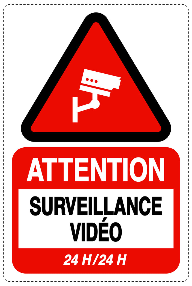 Accès interdit - vidéosurveillance " ATTENTION SURVEILLANCE VIDÉO 24 H/24 H " 10-40 cm F-RESTRICT-2240