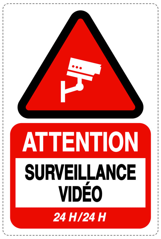 Accès interdit - vidéosurveillance " ATTENTION SURVEILLANCE VIDÉO 24 H/24 H " 10-40 cm F-RESTRICT-2240
