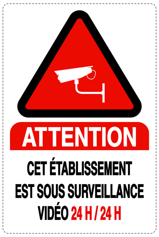 Accès interdit - vidéosurveillance "ATTENTION CET ÉTABLISSEMENT EST SOUS SURVEILLANCE VIDÉO 24 H/24 H" 10-40 cm F-RESTRICT-2250