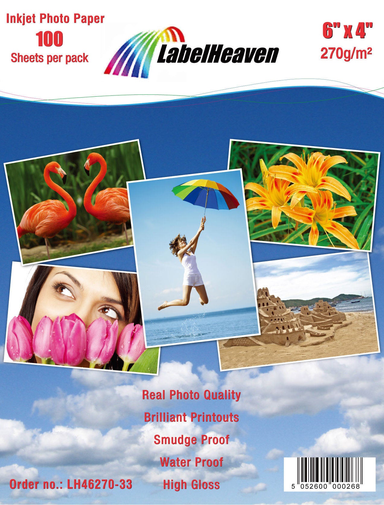 100 feuilles de papier photo 6''x4'' 270g/m² HGlossy+étanche de Labelheaven LH46270-33