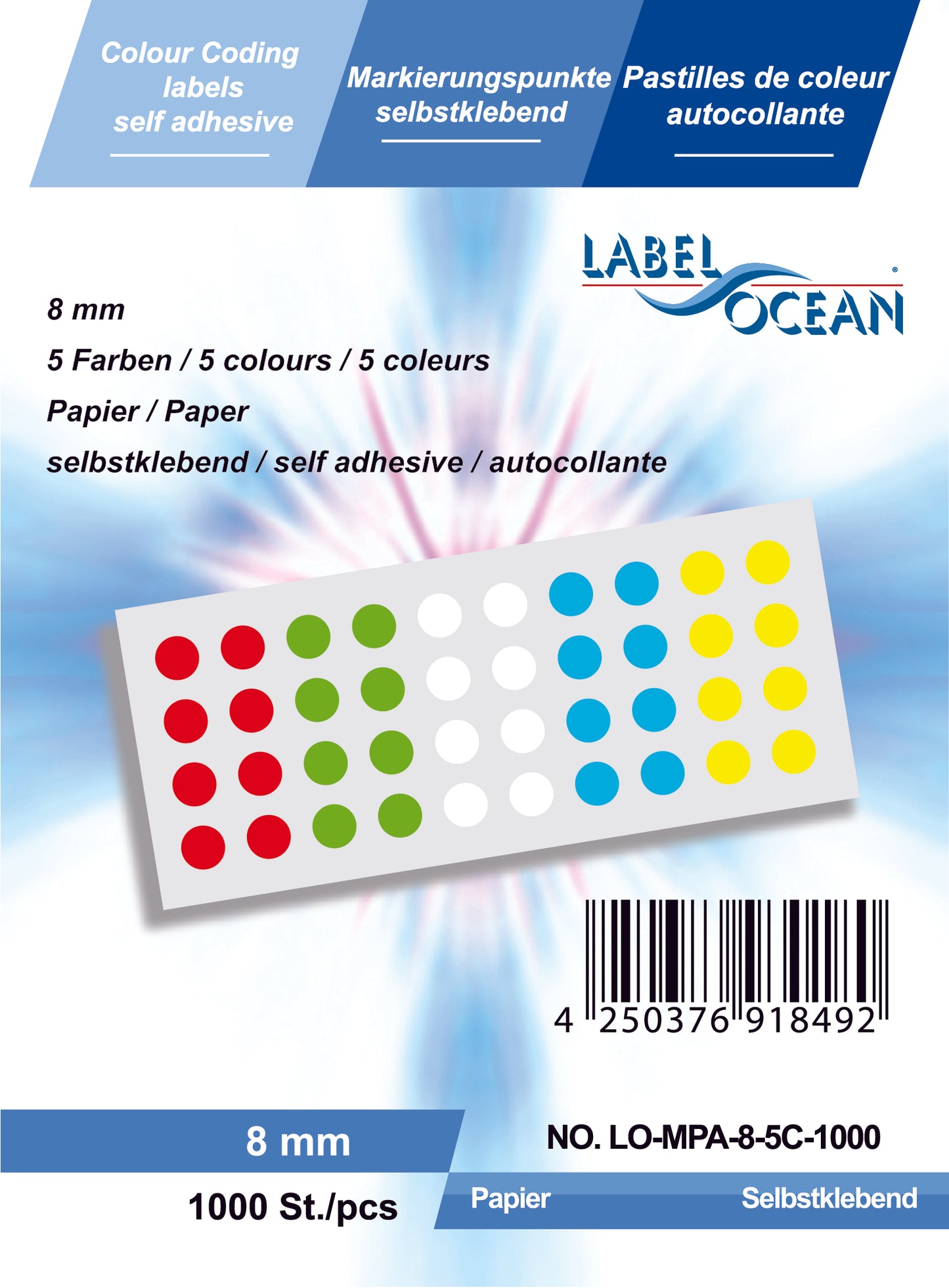 Points de marquage de 8 mm, 12 mm, 20 mm en papier auto-adhésif sur feuilles de 5 couleurs
