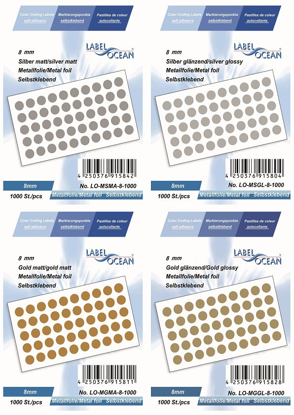 Points de marquage de 8 mm, 12 mm, 20 mm en feuille métallique auto-adhésive sur rouleau