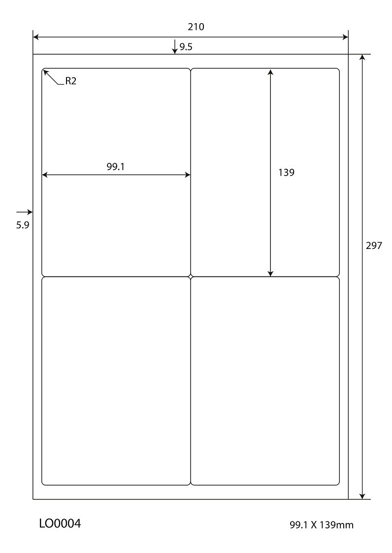 400 étiquettes universelles 99,1x139mm, sur 100 feuilles Din A4, brillantes, autocollantes LO-0004-80