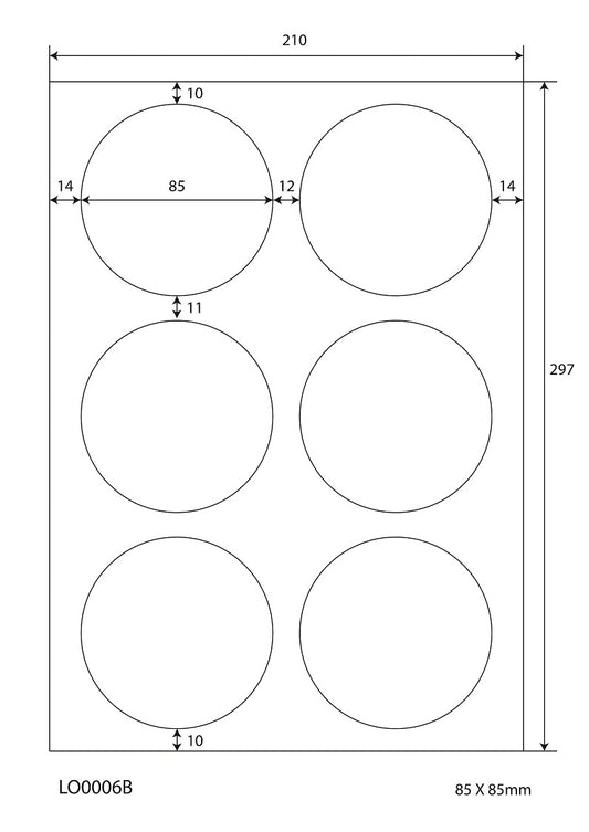 600 étiquettes universelles colorées rondes de 85 mm, sur 100 feuilles Din A4, mates, autocollantes LO-0006-B-70