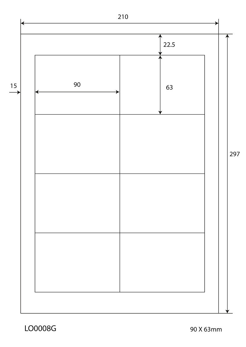 800 étiquettes universelles 90x63mm, sur 100 feuilles Din A4, brillantes, autocollantes LO-0008-G-80