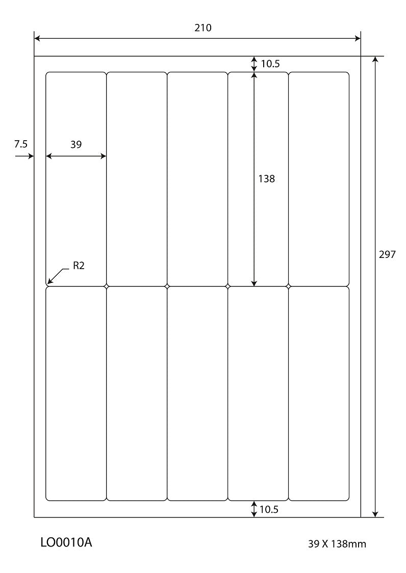 1000 étiquettes universelles 39x138mm, sur 100 feuilles Din A4, brillantes, autocollantes LO-0010-A-80