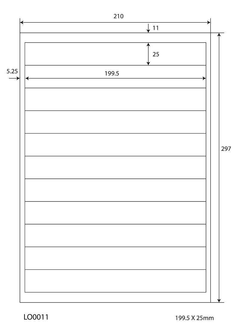 1100 étiquettes universelles 199,5x25mm, sur 100 feuilles Din A4, brillantes, autocollantes LO-0011-80