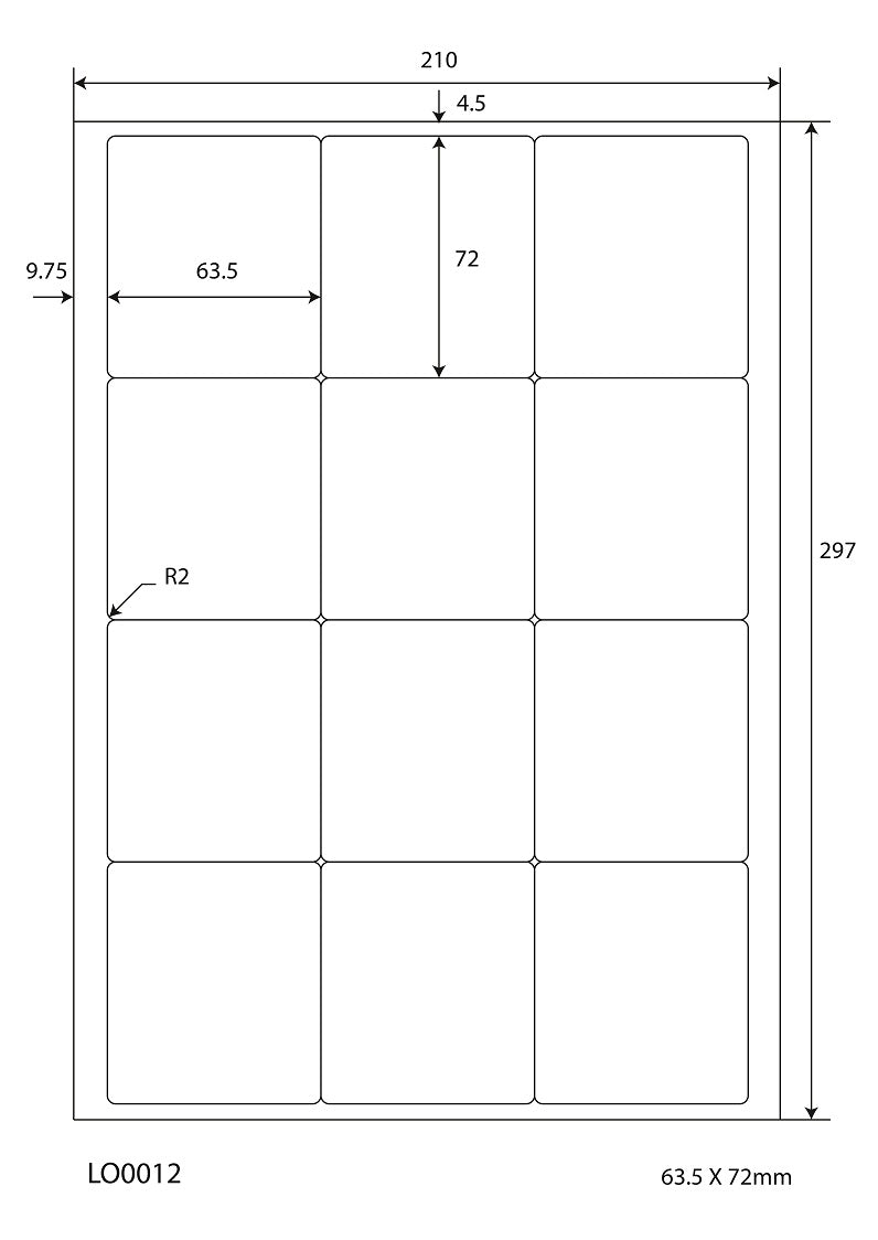 1200 étiquettes universelles colorées 63,5x72mm, sur 100 feuilles Din A4, mates, autocollantes LO-0012-70
