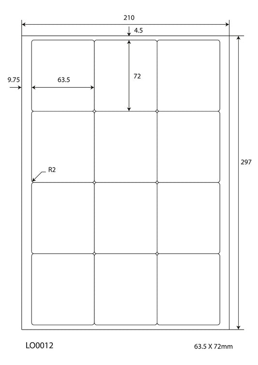 1200 étiquettes universelles colorées 63,5x72mm, sur 100 feuilles Din A4, mates, autocollantes LO-0012-70