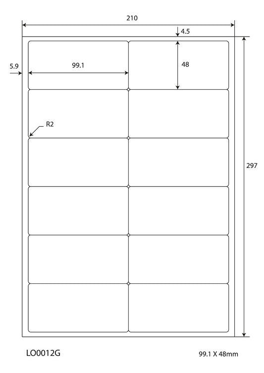 1200 étiquettes universelles colorées 99,1x48mm, sur 100 feuilles Din A4, mates, autocollantes LO-0012-G-70