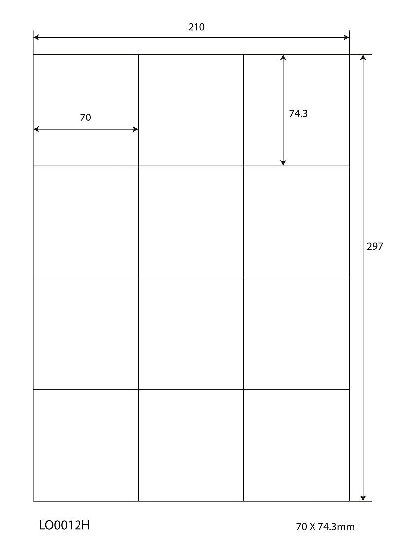 1200 étiquettes universelles colorées 70x74,3mm, sur 100 feuilles Din A4, mates, autocollantes LO-0012-H-70