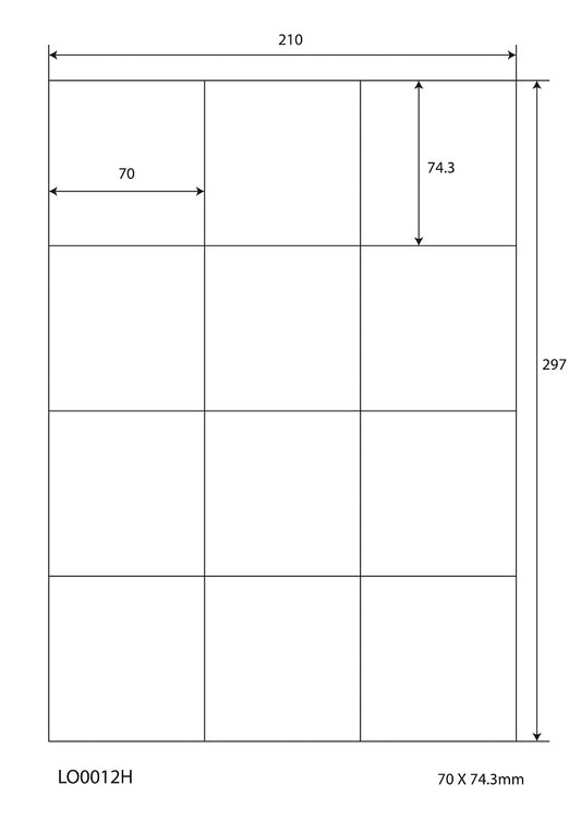 1200 étiquettes universelles colorées 70x74,3mm, sur 100 feuilles Din A4, mates, autocollantes LO-0012-H-70