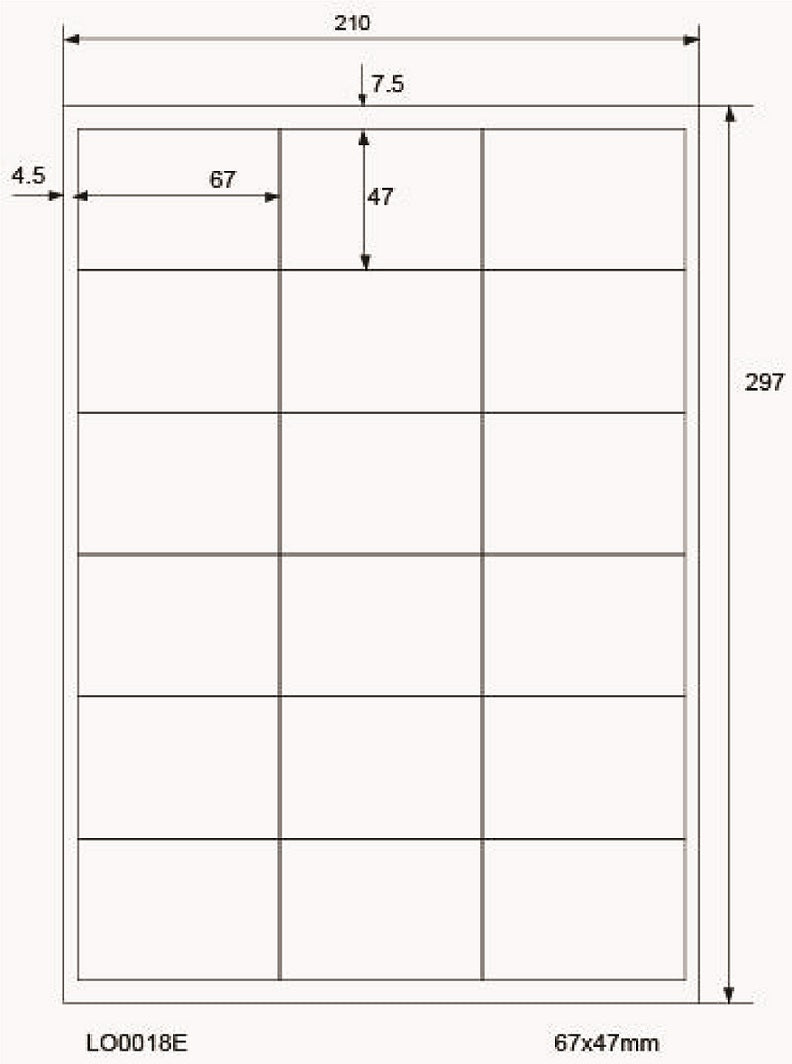 1800 étiquettes universelles 67x47mm, sur 100 feuilles Din A4, mat, autocollantes LO-0018-E-70