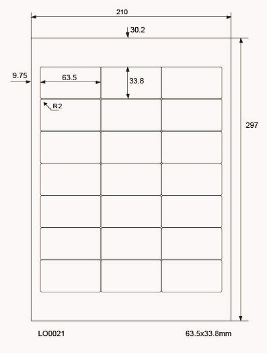 2100 étiquettes universelles colorées 63,5x33,8mm, sur 100 feuilles Din A4, mates, autocollantes LO-0021-70