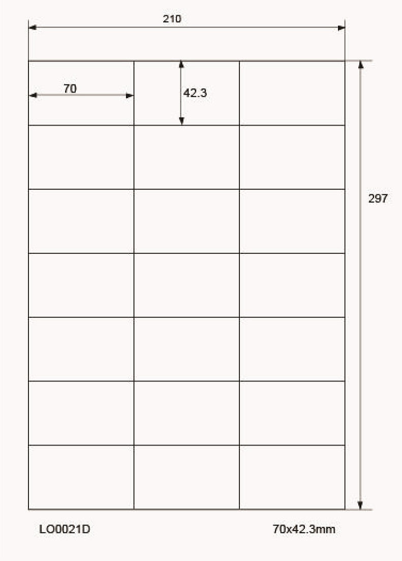 2100 étiquettes universelles colorées 70x42,3mm, sur 100 feuilles Din A4, mates, autocollantes LO-0021-D-70
