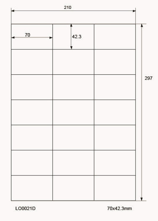 2100 étiquettes universelles colorées 70x42,3mm, sur 100 feuilles Din A4, mates, autocollantes LO-0021-D-70