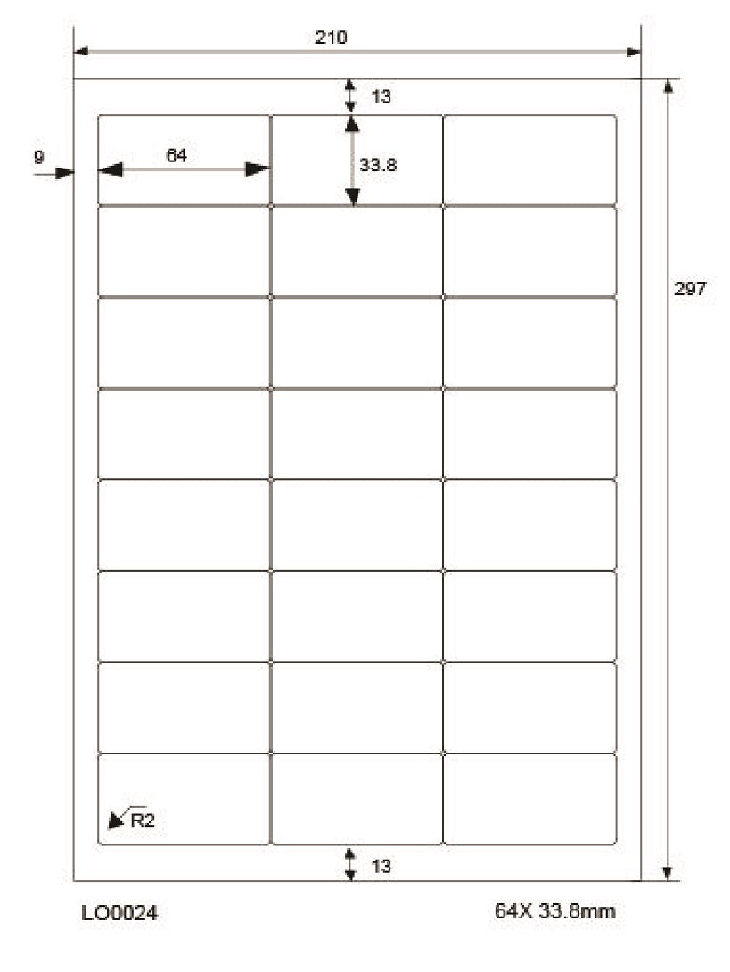 2400 étiquettes universelles colorées 64x33,8mm, sur 100 feuilles Din A4, mates, autocollantes LO-0024-70