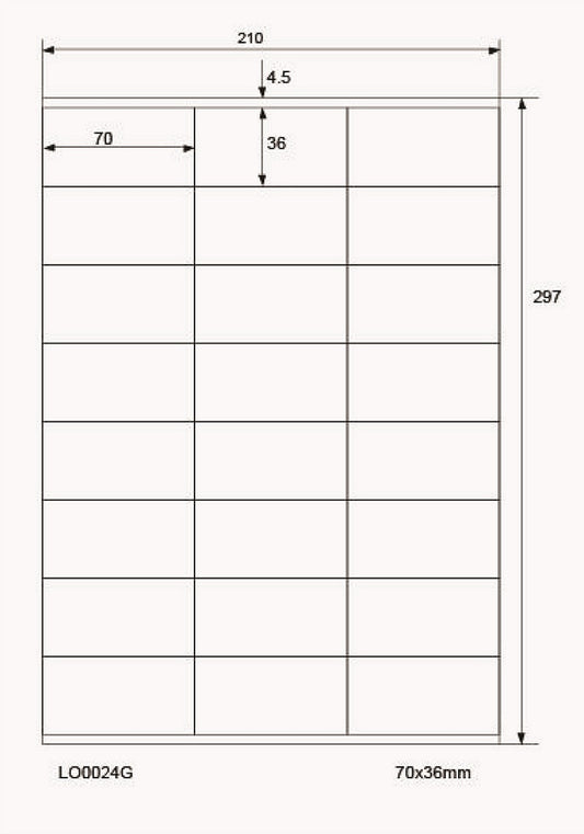 2400 étiquettes universelles colorées 70x36mm, sur 100 feuilles Din A4, mates, autocollantes LO-0024-G-70