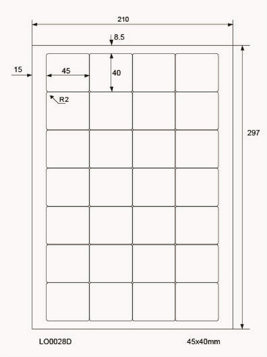 2800 étiquettes universelles colorées 45x40mm, sur 100 feuilles Din A4, mates, autocollantes LO-0028-D-70