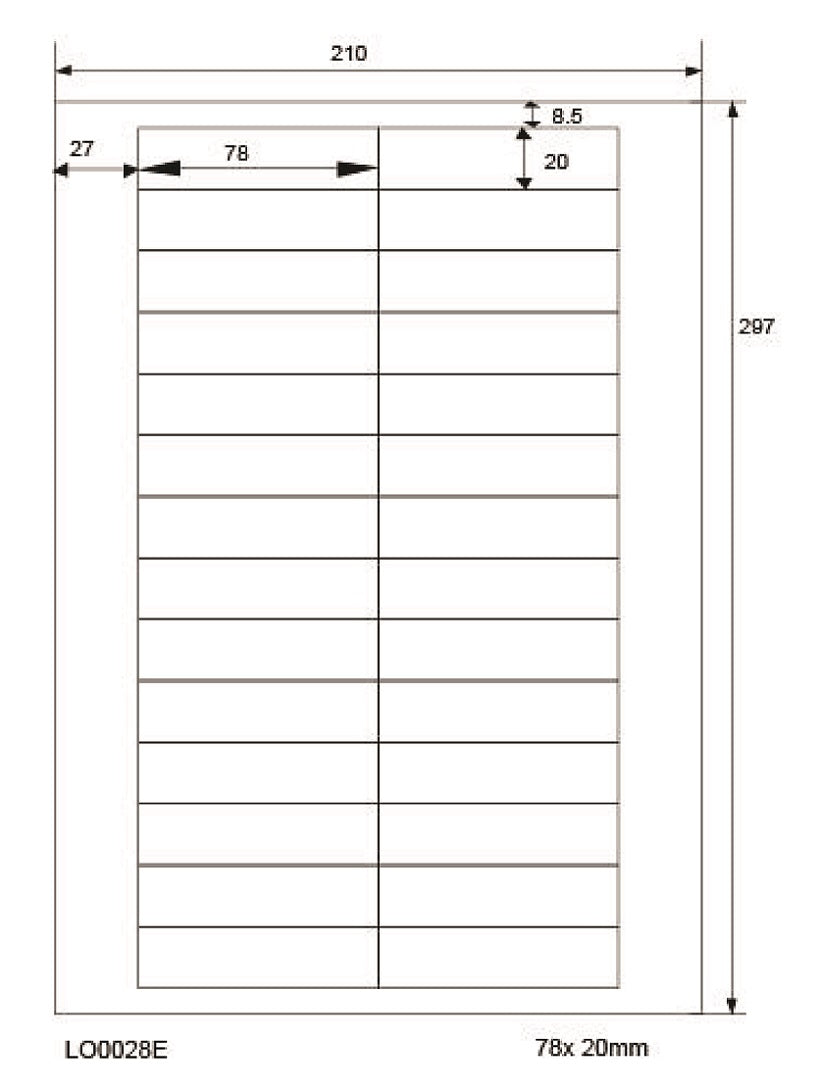 2800 étiquettes universelles 78x20mm, sur 100 feuilles Din A4, brillantes, autocollantes LO-0028-E-80