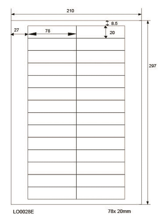 2800 étiquettes universelles colorées 78x20mm, sur 100 feuilles Din A4, mates, autocollantes LO-0028-E-70