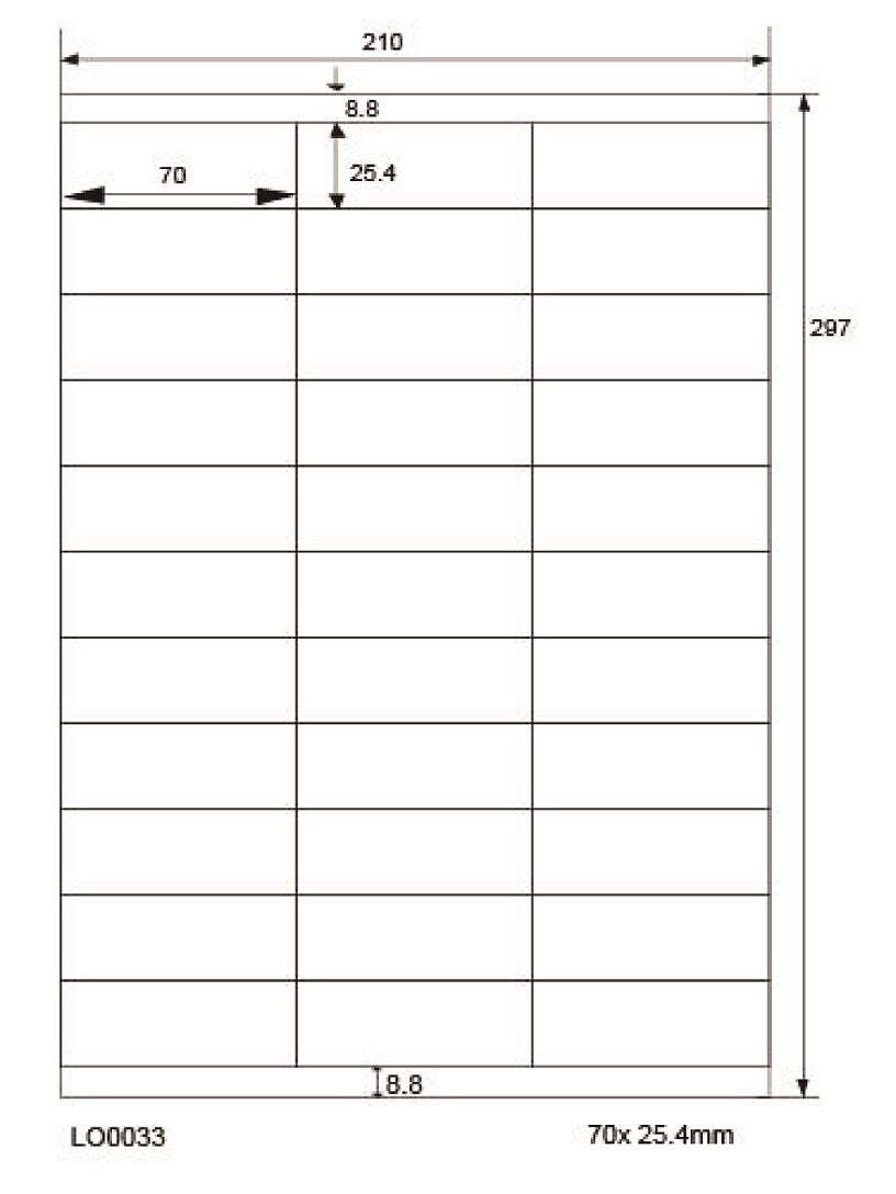 3300 étiquettes universelles 70x25,4 mm, sur 100 feuilles Din A4, brillantes, autocollantes LO-0033-80