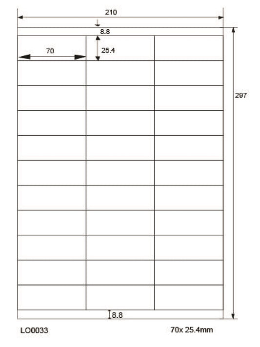 3300 étiquettes universelles colorées 70x25,4mm, sur 100 feuilles Din A4, mates, autocollantes LO-0033-70