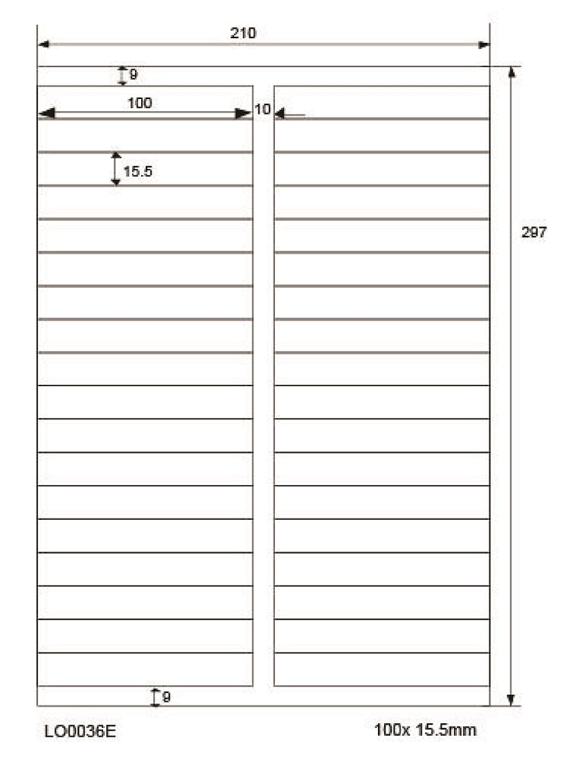 3600 étiquettes universelles 100x15,5mm, sur 100 feuilles Din A4, mat, autocollantes LO-0036-E-70