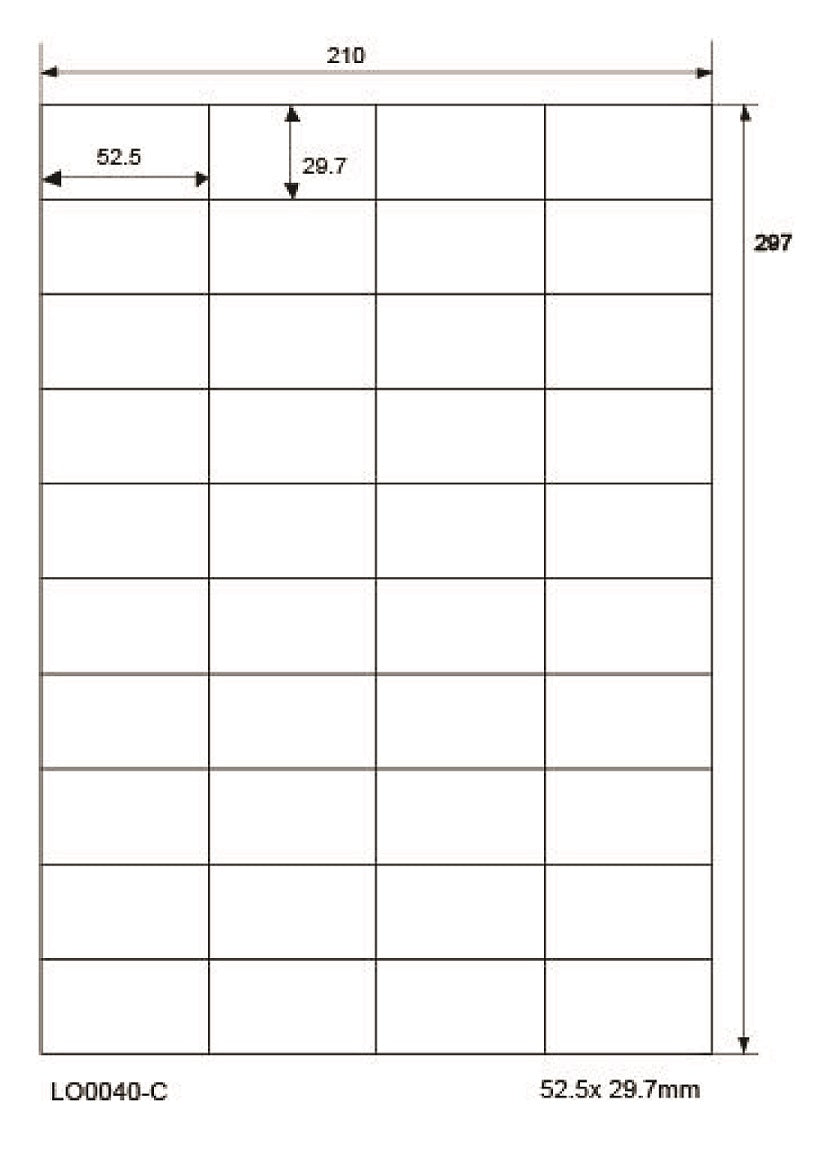 4000 étiquettes universelles 52,5x29,7 mm, sur 100 feuilles Din A4, brillantes, autocollantes LO-0040-C-80