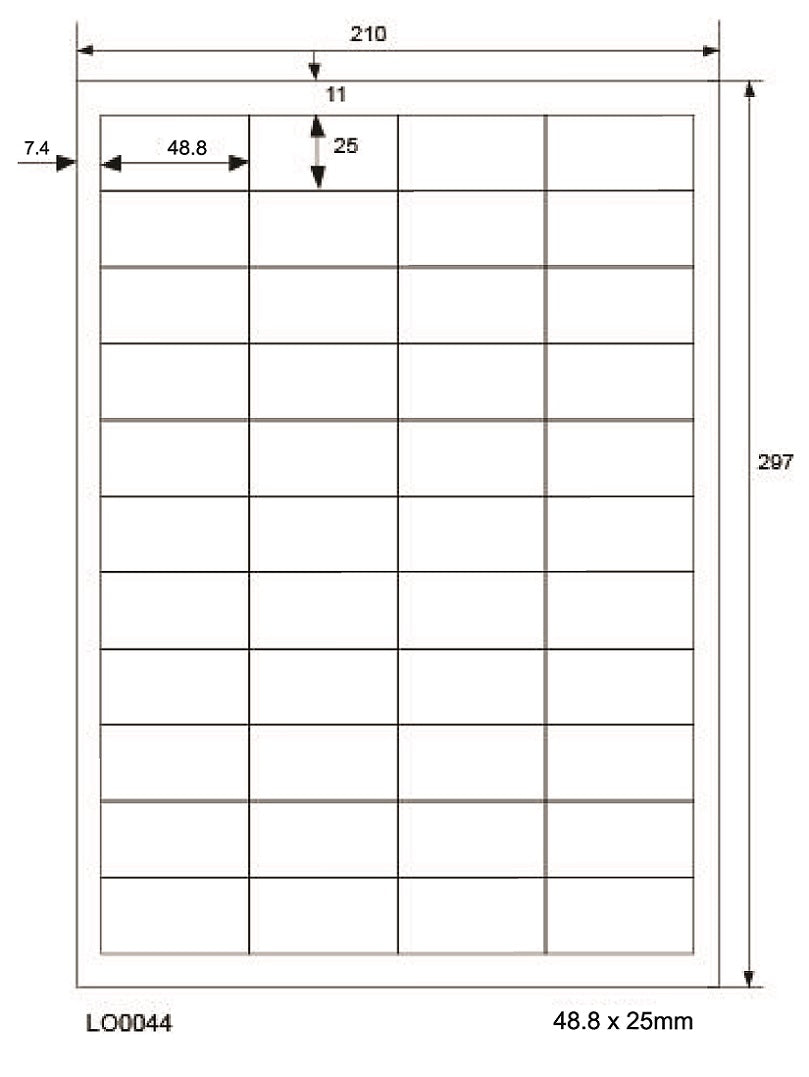 4400 étiquettes universelles 48,8x25mm, sur 100 feuilles Din A4, brillantes, autocollantes LO-0044-80