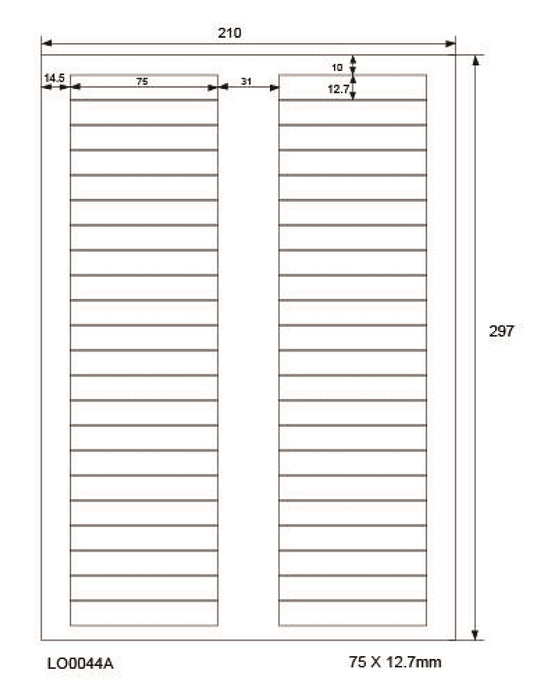 4400 étiquettes universelles colorées 75x12,7 mm, sur 100 feuilles Din A4, mates, autocollantes LO-0044-A-70