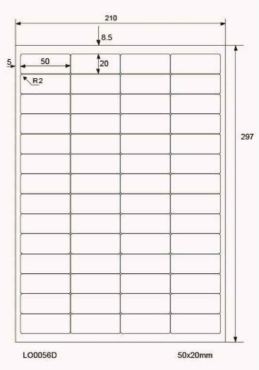 5600 étiquettes universelles colorées 50x20mm, sur 100 feuilles Din A4, mates, autocollantes LO-0056-D-70