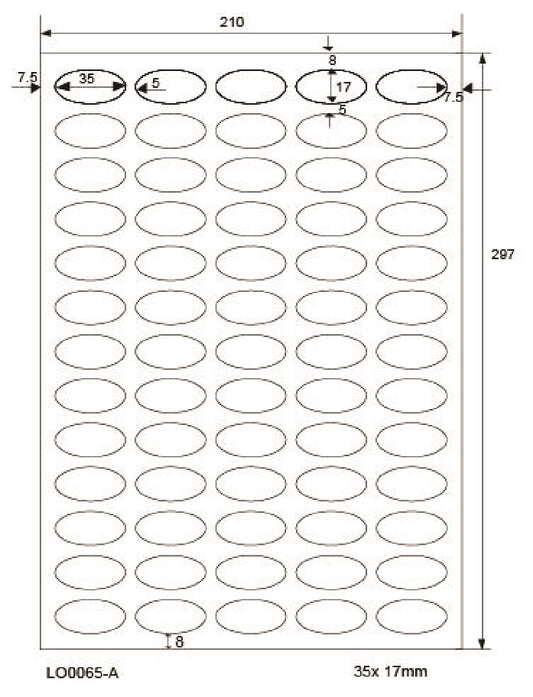6500 étiquettes universelles colorées ,35x17mm sur 100 feuilles Din A4, mates, autocollantes LO-0065-A-70