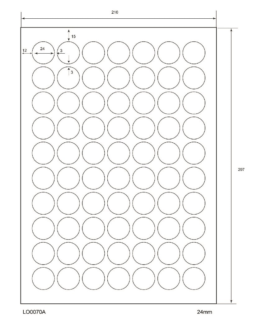 7000 étiquettes universelles rondes de 24 mm, sur 100 feuilles Din A4, brillantes, autocollantes LO-0070-A-80