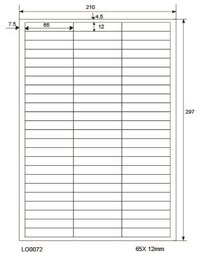 7200 étiquettes universelles 65x12mm, sur 100 feuilles Din A4, brillantes, autocollantes LO-0072-80