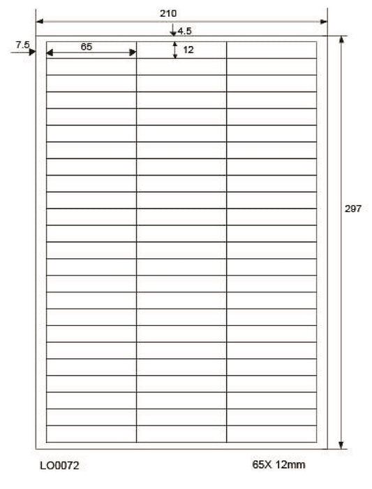 7200 étiquettes universelles colorées 65x12mm, sur 100 feuilles Din A4, mates, autocollantes LO-0072-70