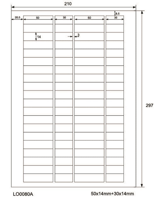 8000 étiquettes universelles colorées 50x14mm, sur 100 feuilles Din A4, mates, autocollantes LO-0080-A-70