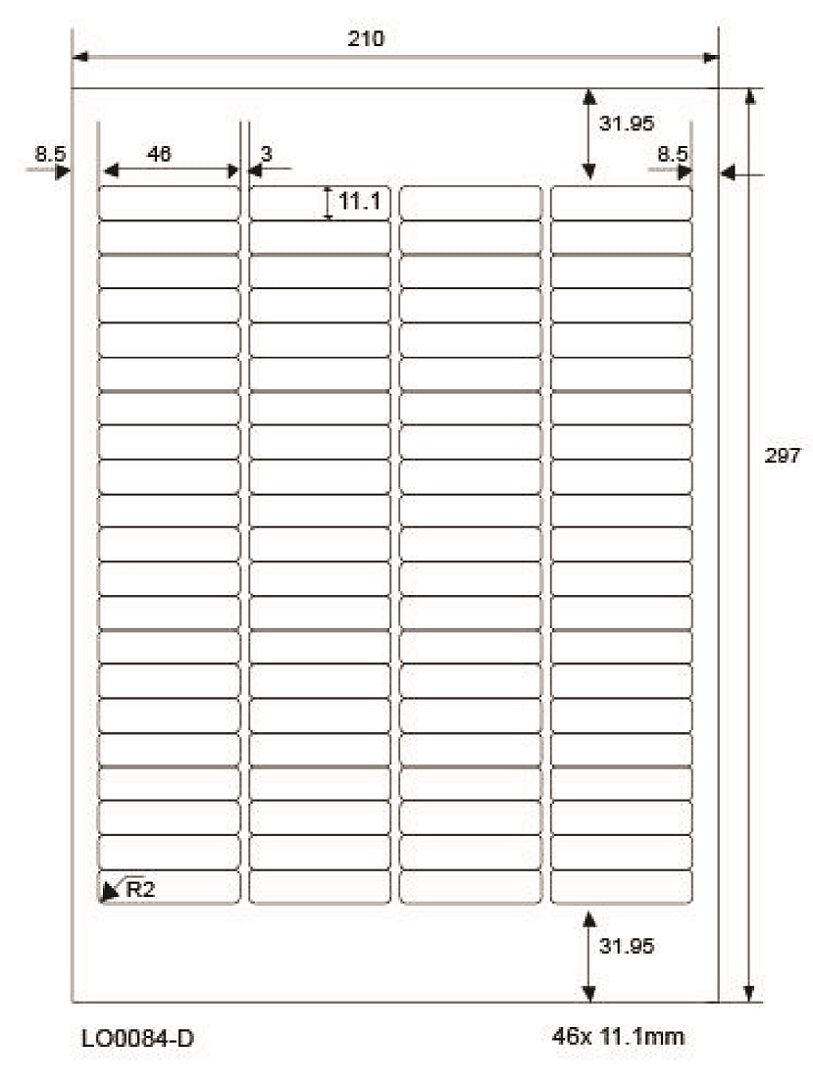 8400 étiquettes universelles 46x11,1mm, sur 100 feuilles Din A4, mat, autocollantes LO-0084-D-70