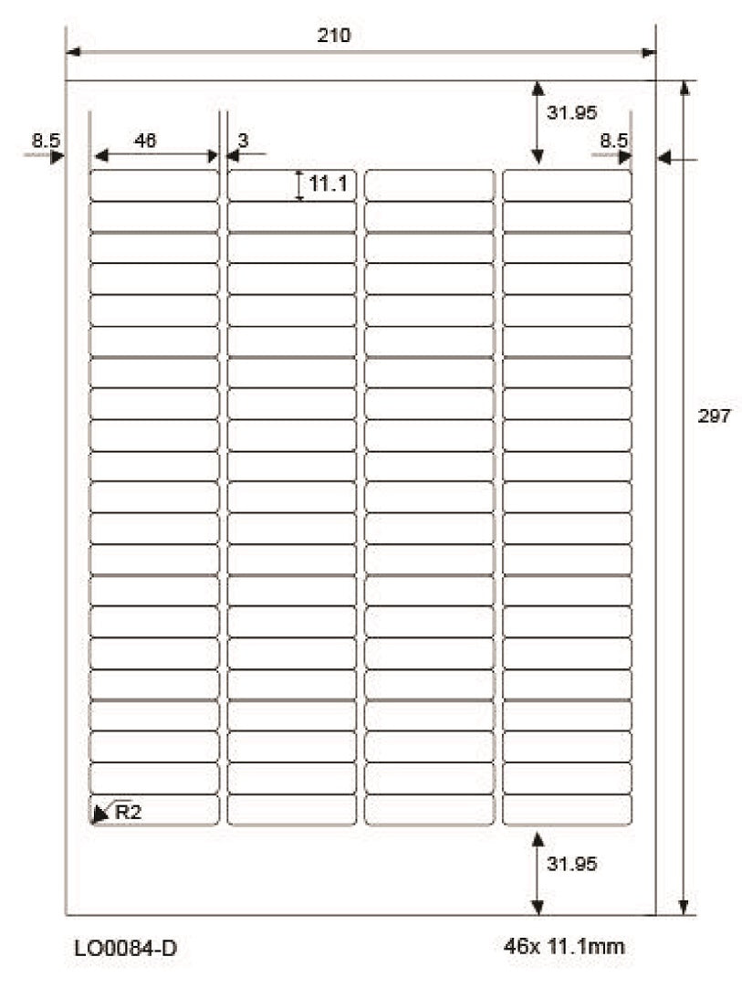 8400 étiquettes universelles colorées 46x11,1mm, sur 100 feuilles Din A4, mates, autocollantes LO-0084-D-70
