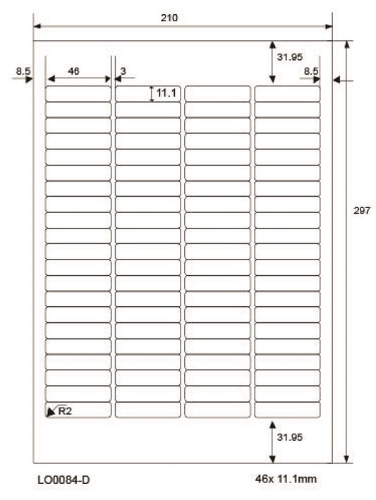 8400 étiquettes universelles colorées 46x11,1mm, sur 100 feuilles Din A4, mates, autocollantes LO-0084-D-70