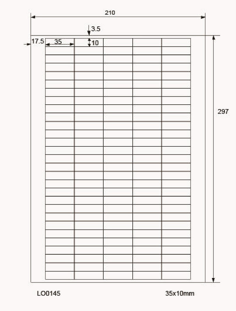 14500 étiquettes universelles 35x10mm, sur 100 feuilles Din A4, brillantes, autocollantes LO-0145-80