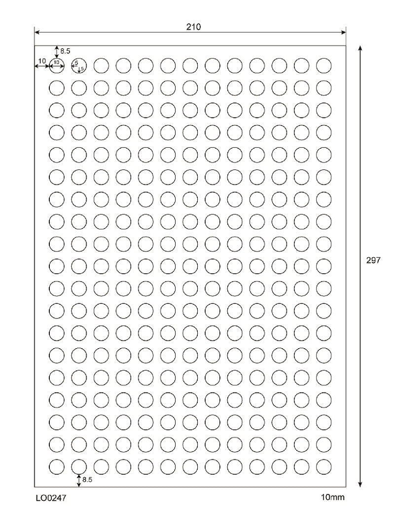 24700 étiquettes universelles colorées rondes de 10 mm, sur 100 feuilles Din A4, mates, autocollantes LO-0247-70