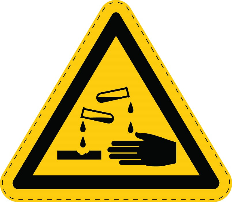 Autocollant d'avertissement "Panneau d'avertissement Attention, Matières corrosives - Gants de sécurité obligatoires" 10-60 cm en plastique PVC, ES-SIW-004